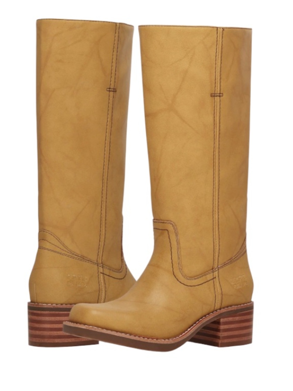 Frye Tall Leather Heeled Boots in Tan